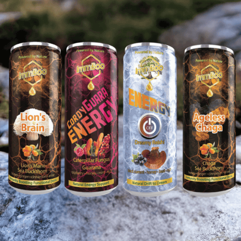 Napoje grzybowe z reishi, soplówką i cordycepsem, które mogą wspierać relaks i energię – kolekcja ImmBoo.